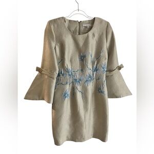 Vtg 80s Lily & Taylor Floral Metallic Gold Romantic Festive Party Dress Sz 4